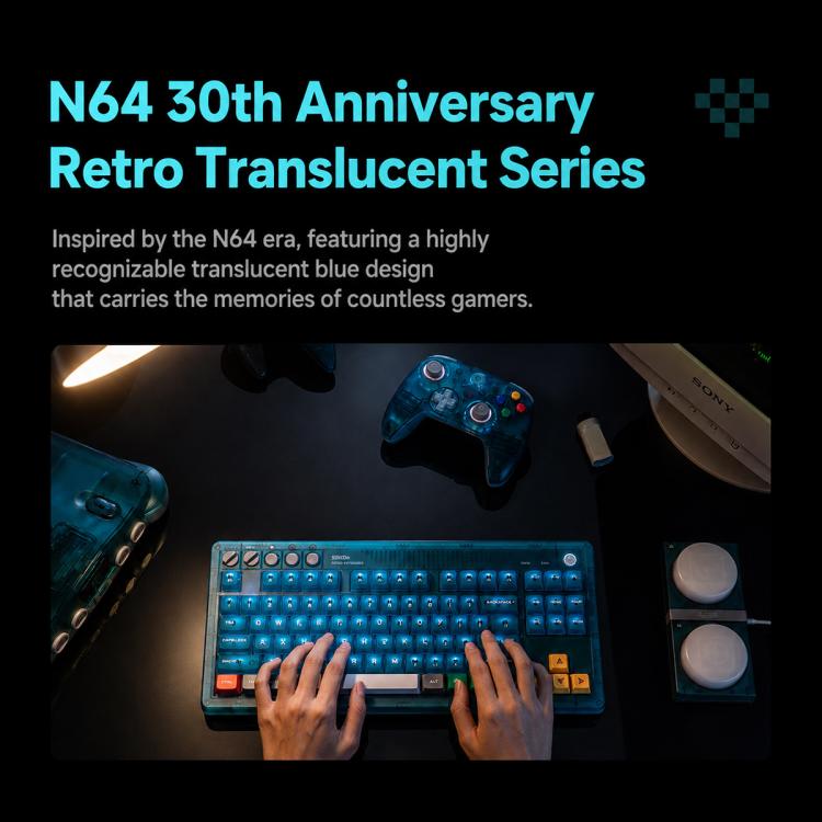 Tastiera meccanica 8BitDo Retro87 con illuminazione RGB retrò, verde trasparente e tasti grandi., Aqua Blue Keyboard