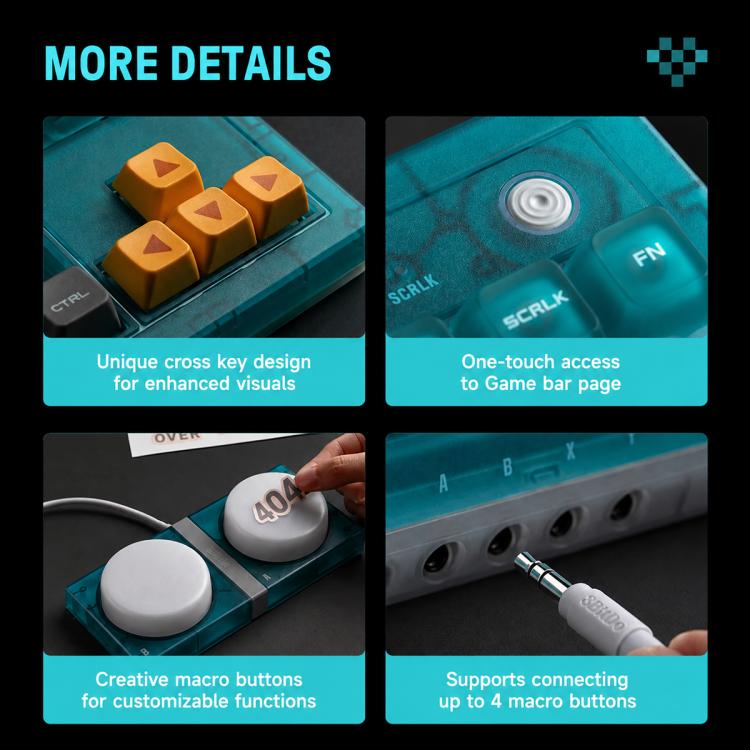 Tastiera meccanica 8BitDo Retro87 con illuminazione RGB retrò, verde trasparente e tasti grandi., Aqua Blue Keyboard