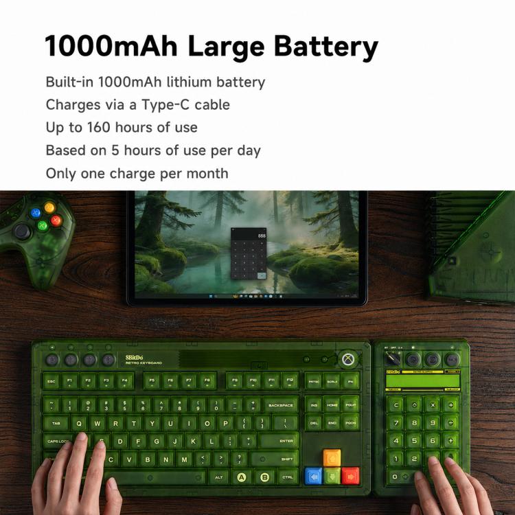 8BitDo Retro18 2 in 1 Tastierino numerico meccanico e contatore trimodale per PC, Clear Green