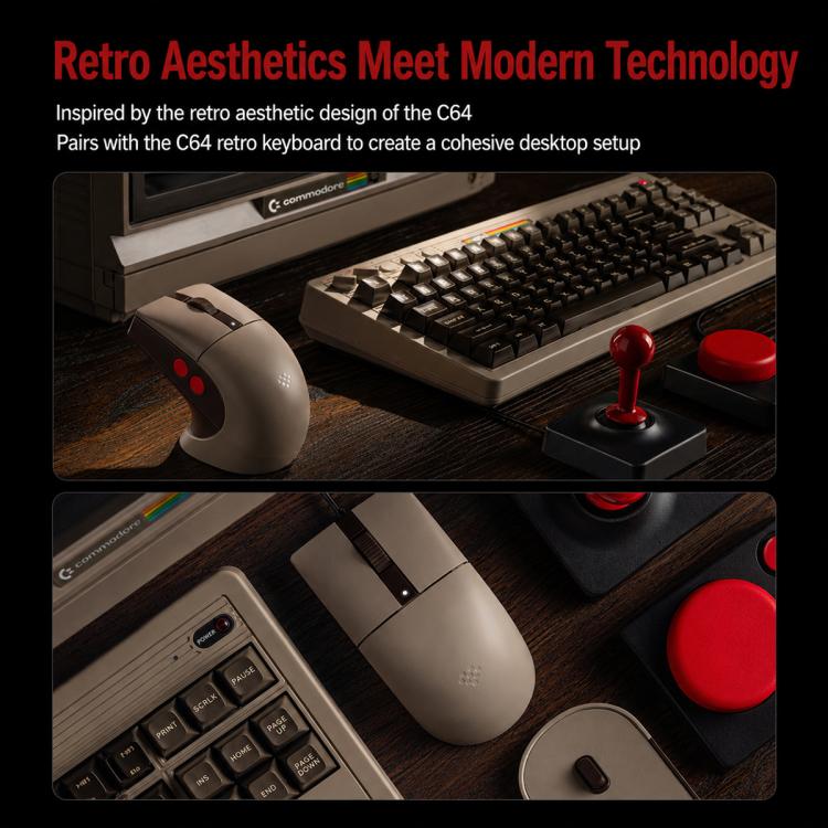 Mouse wireless vintage 8BitDo Retro R8-C64 Edition a tre modalità con base di ricarica wireless., Brown Mouse