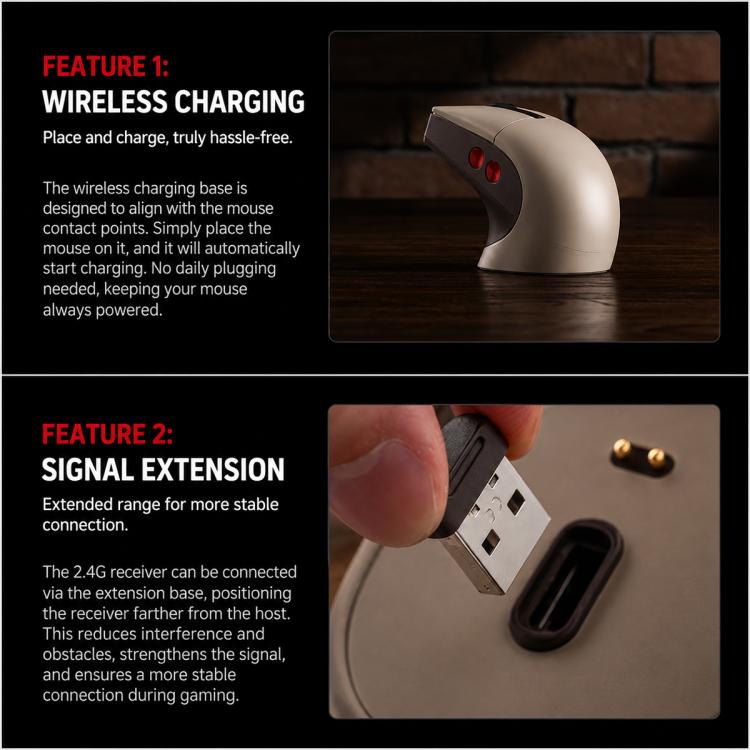 Mouse wireless vintage 8BitDo Retro R8-C64 Edition a tre modalità con base di ricarica wireless., Brown Mouse
