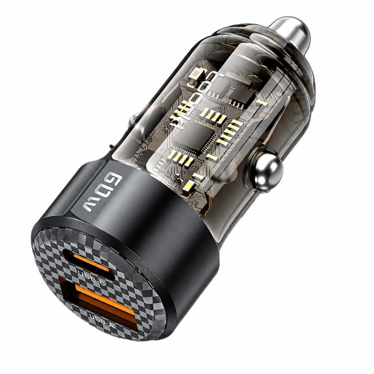 Caricabatterie da auto Toocki TC-CC25A da 60 W con doppia porta USB-A e USB-C., TC-CC25A