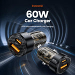 Caricabatterie da auto Toocki TC-CC25A da 60 W con doppia porta USB-A e USB-C., TC-CC25A