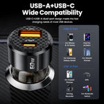Caricabatterie da auto Toocki TC-CC25A da 60 W con doppia porta USB-A e USB-C., TC-CC25A