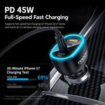 Caricabatterie da auto Toocki da 120 W in lega di zinco con 4 porte: 1 USB-A, 3 USB-C e luce ambientale., TQ-CC47B