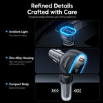 Caricabatterie da auto Toocki da 120 W in lega di zinco con 4 porte: 1 USB-A, 3 USB-C e luce ambientale., TQ-CC47B