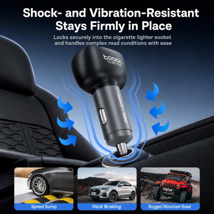 Caricabatterie da auto Toocki da 120 W in lega di zinco con 4 porte: 1 USB-A, 3 USB-C e luce ambientale., TQ-CC47B