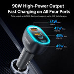 Caricabatterie da auto Toocki da 90 W a 4 porte in lega di zinco, con 2 porte USB-A e 2 porte USB-C e luce ambientale., TQ-CC47