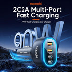 Caricabatterie da auto Toocki da 90 W a 4 porte in lega di zinco, con 2 porte USB-A e 2 porte USB-C e luce ambientale., TQ-CC47