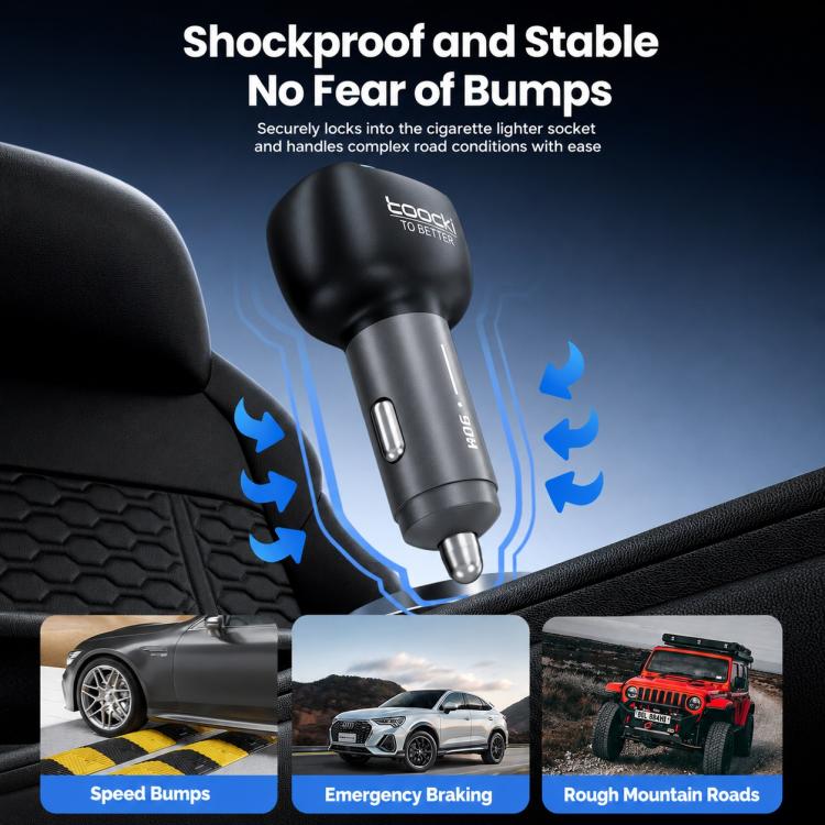 Caricabatterie da auto Toocki da 90 W a 4 porte in lega di zinco, con 2 porte USB-A e 2 porte USB-C e luce ambientale., TQ-CC47