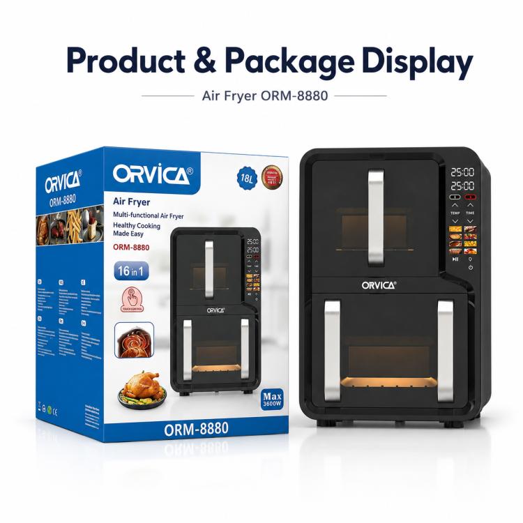 Friggitrice ad aria a doppio cassetto di grande capacità ORVICA ORM-8880, EU Plug, US Plug, UK Plug, AU Plug