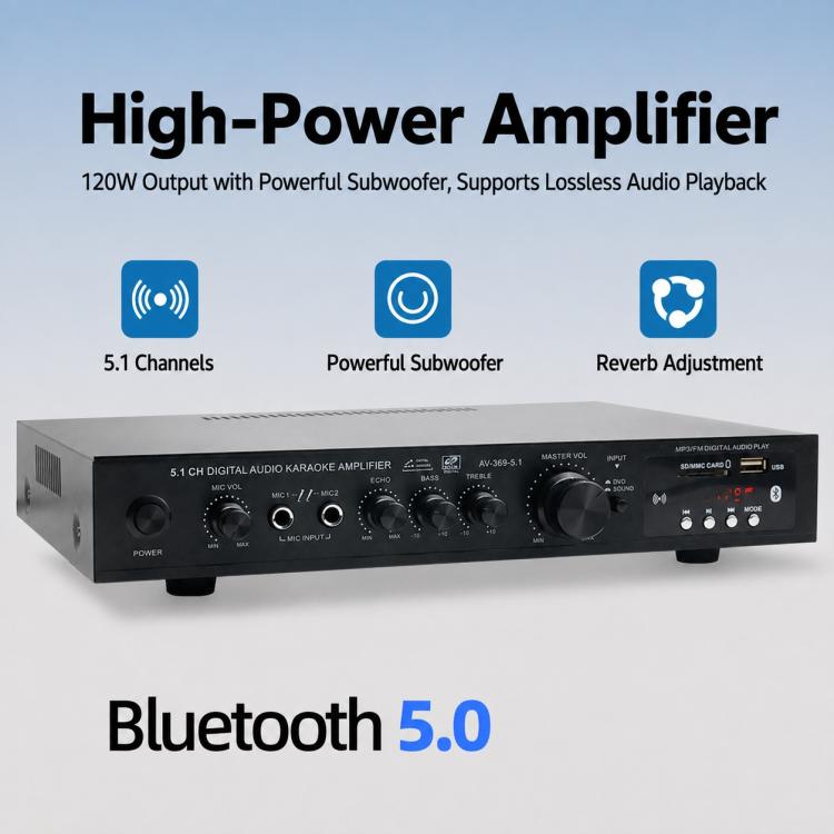 AV-369BT Amplificatore Bluetooth ad alta potenza a 5.1 canali per home theater e palcoscenici esterni., EU Plug, US Plug, UK Plug