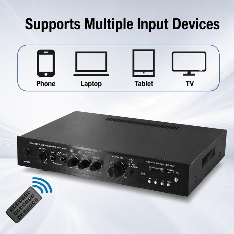 AV-369BT Amplificatore Bluetooth ad alta potenza a 5.1 canali per home theater e palcoscenici esterni., EU Plug, US Plug, UK Plug
