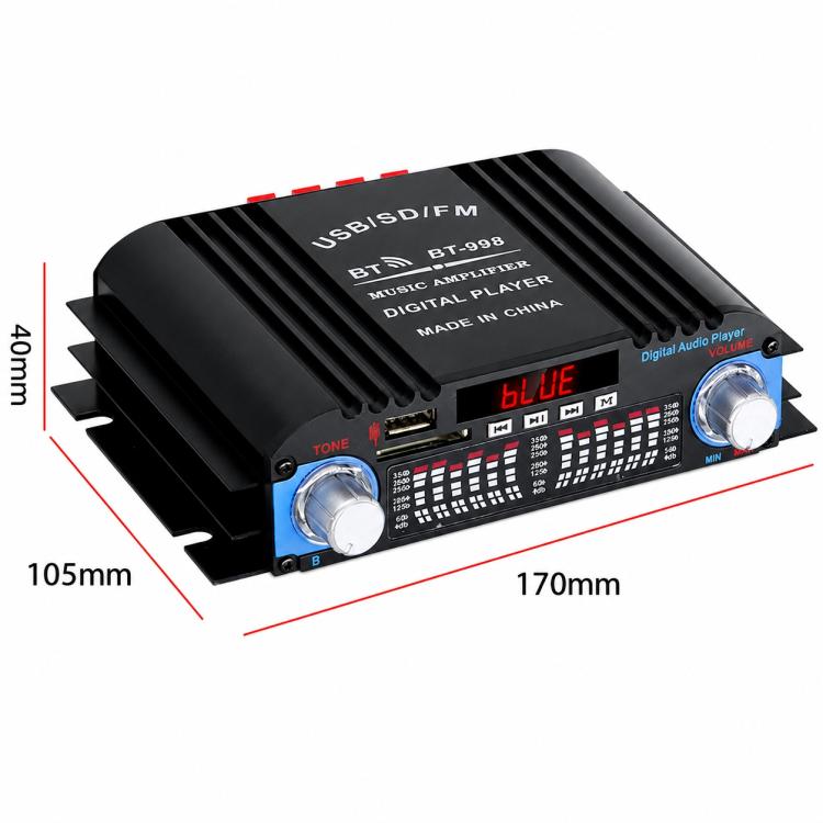 BT-998 Mini amplificatore Bluetooth 5.0 a 4 canali per uso domestico e in auto, No Adapter, US Plug, EU Plug