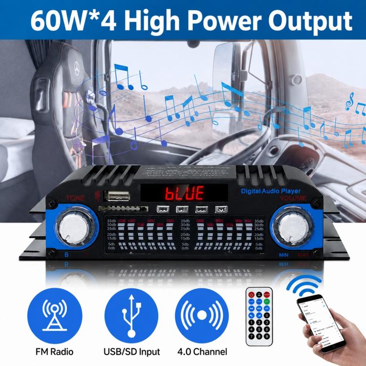 BT-998 Mini amplificatore Bluetooth 5.0 a 4 canali per uso domestico e in auto, No Adapter, US Plug, EU Plug