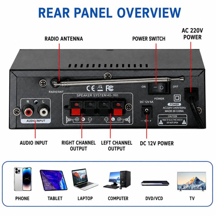 BT-298 Pro Amplificatore audio digitale stereo a 2 canali con Bluetooth, EU Plug, US Plug, UK Plug