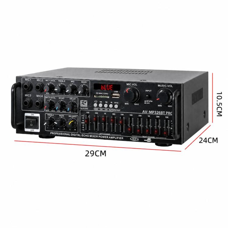 AV-326BT Amplificatore stereo ad alta potenza con Bluetooth ed equalizzatore per auto e karaoke all'aperto, EU Plug, US Plug, UK Plug