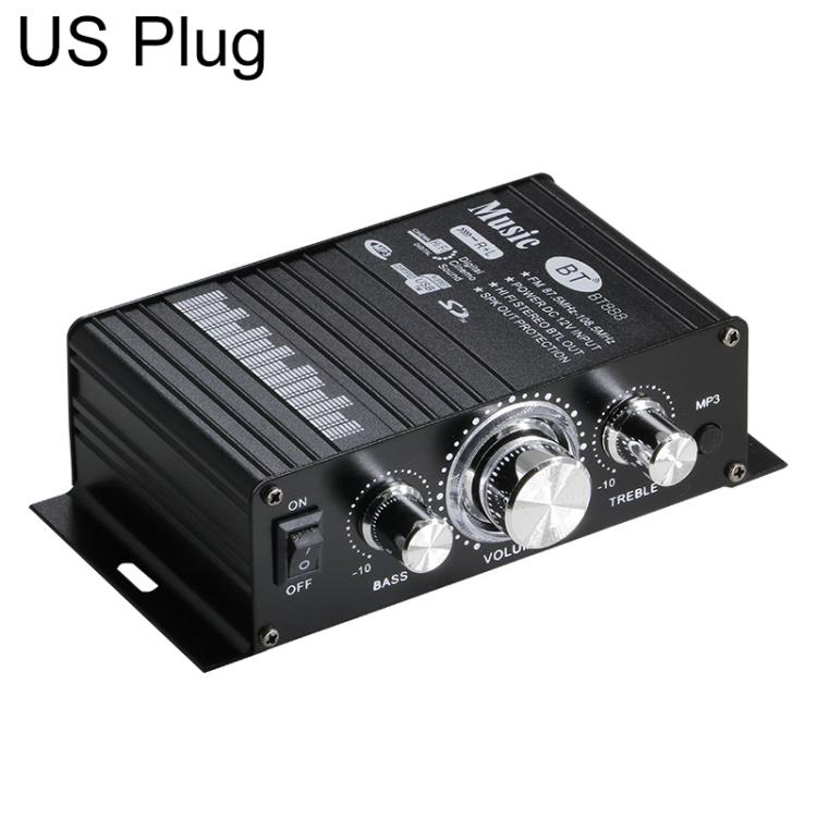 BT-888 Mini amplificatore Bluetooth 5.0 a 2 canali per uso domestico e in auto, No Adapter & BT, No Adapter Support BT, BT Version + US Plug, BT Version + EU Plug