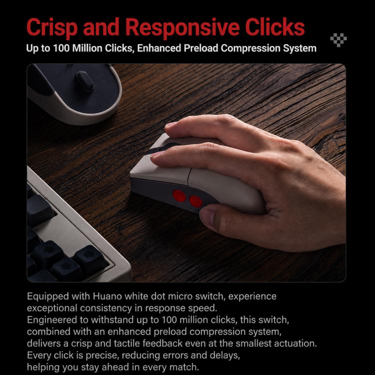 Mouse wireless retrò 8BitDo Retro R8-N Edition con tripla modalità e base di ricarica wireless.