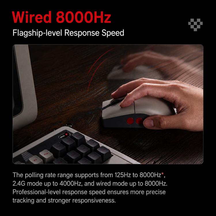Mouse wireless retrò 8BitDo Retro R8-N Edition con tripla modalità e base di ricarica wireless.