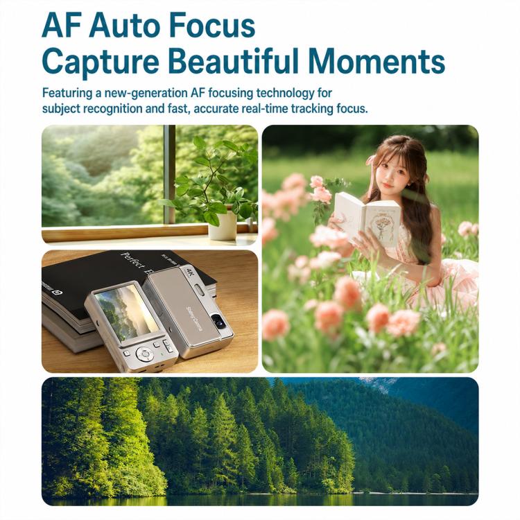 Fotocamera digitale M15 con cover scorrevole, risoluzione 4K e sensore CCD da 64 MP, sensore da 64 MP.