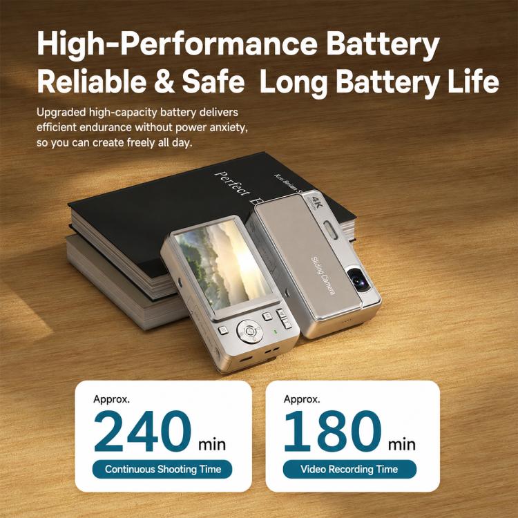 Fotocamera digitale M15 con cover scorrevole, risoluzione 4K e sensore CCD da 64 MP, sensore da 64 MP.
