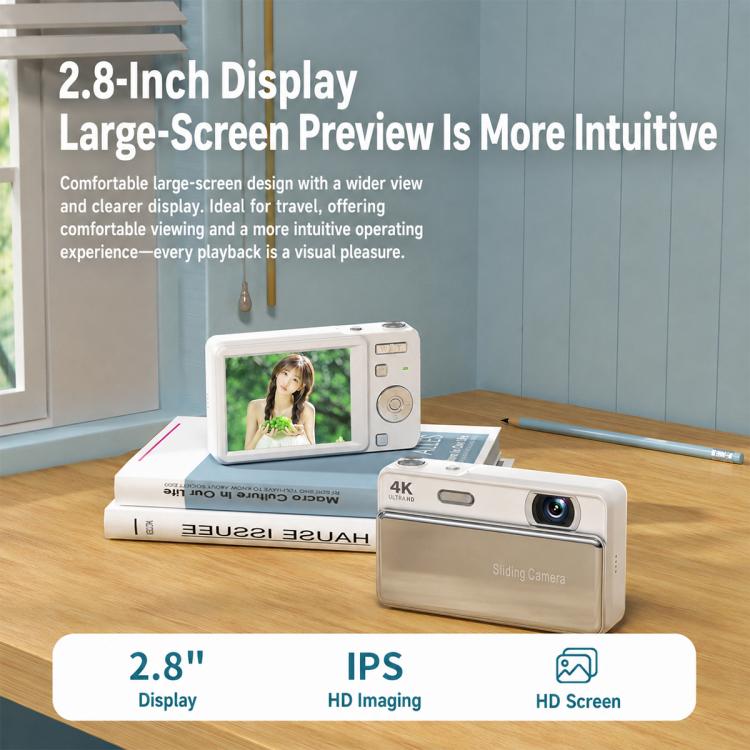 Fotocamera digitale M15 con cover scorrevole, risoluzione 4K e sensore CCD da 64 MP, sensore da 64 MP.