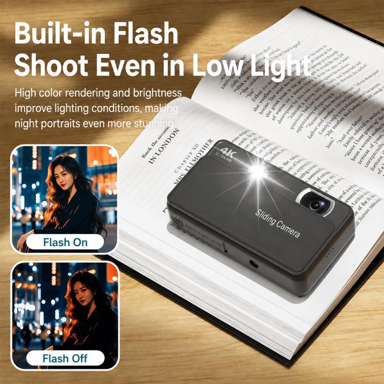 Fotocamera digitale M15 con cover scorrevole, risoluzione 4K e sensore CCD da 64 MP, sensore da 64 MP.