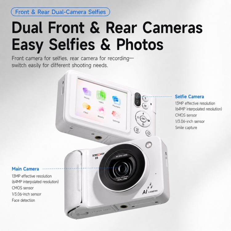 DC309AI IPS 4K Recorder Telecamera intelligente con intelligenza artificiale e controllo vocale per bambini, No Memory Card, 16G Memory Card, 32G Memory Card, 64G Memory Card