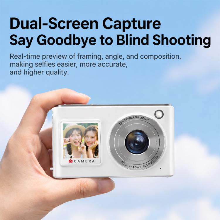 DC325 Fotocamera selfie con doppio schermo, filtri anteriore e posteriore e telecamera CCD, 16G Memory Card, 32G Memory Card