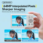 Fotocamera digitale 4K con pixel interpolati da 64 MP, autofocus AF e messa a fuoco automatica., White, White + 16G TF, White + 32G TF, Pink, Pink + 16G TF, Pink + 32G TF, Black + 16G TF