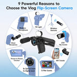 Videocamera Vlog portatile V02 con zoom ottico 8x, schermo ribaltabile e risoluzione 8K HD