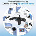 Videocamera Vlog portatile V02 con zoom ottico 8x, schermo ribaltabile e risoluzione 8K HD