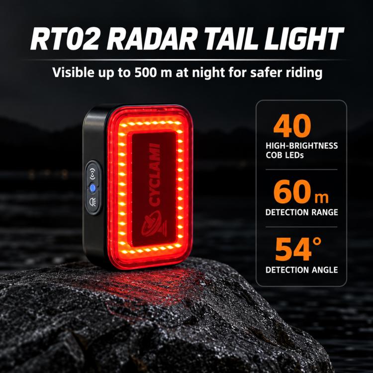 CYCLAMi RT02 Smart Bike Tail Light Brake Radar Sensing Warning Light, RT02
