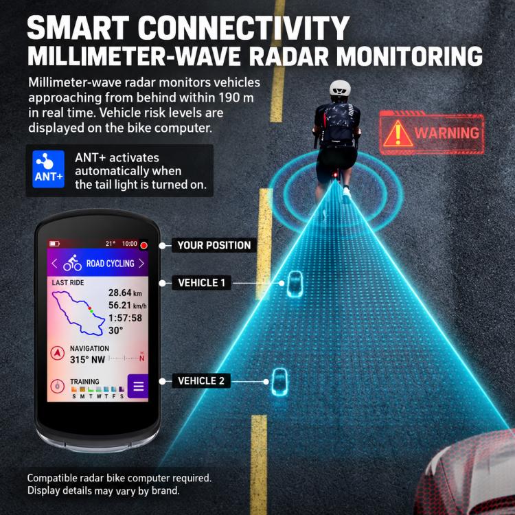 CYCLAMi LA150 Cycling Smart Radar Tail Light Compatible with Bike Computer, LA150
