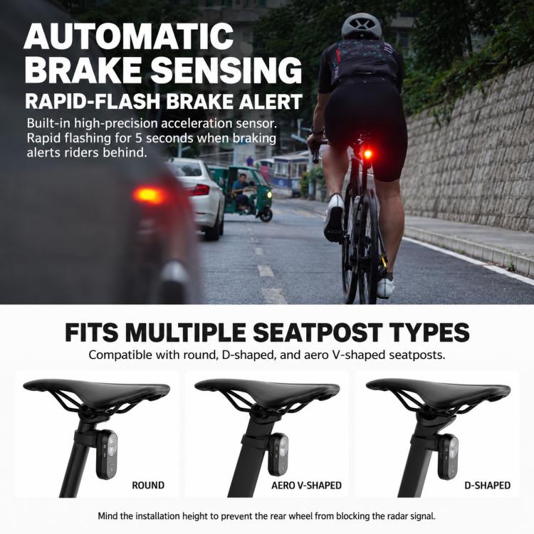 CYCLAMi LA150 Cycling Smart Radar Tail Light Compatible with Bike Computer, LA150