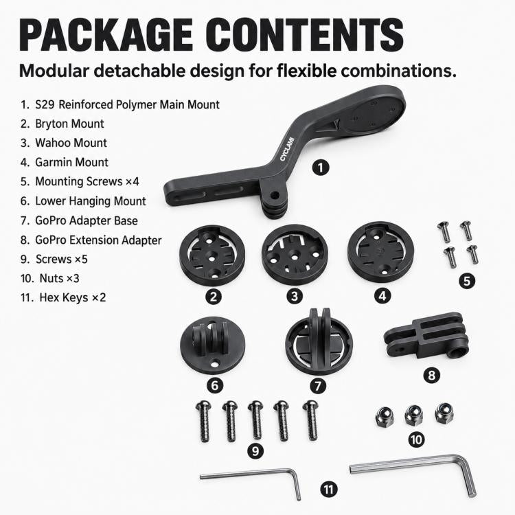 CYCLAMi S29 Road Bike Computer Mount Fits Integrated Extension Handlebar, S29