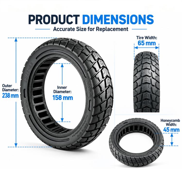 AIMITE Electric Scooter 45mm Slot Honeycomb Solid Tire, Size: 60 / 65-6.9 inch, For Ninebot MAX G2 (Black)