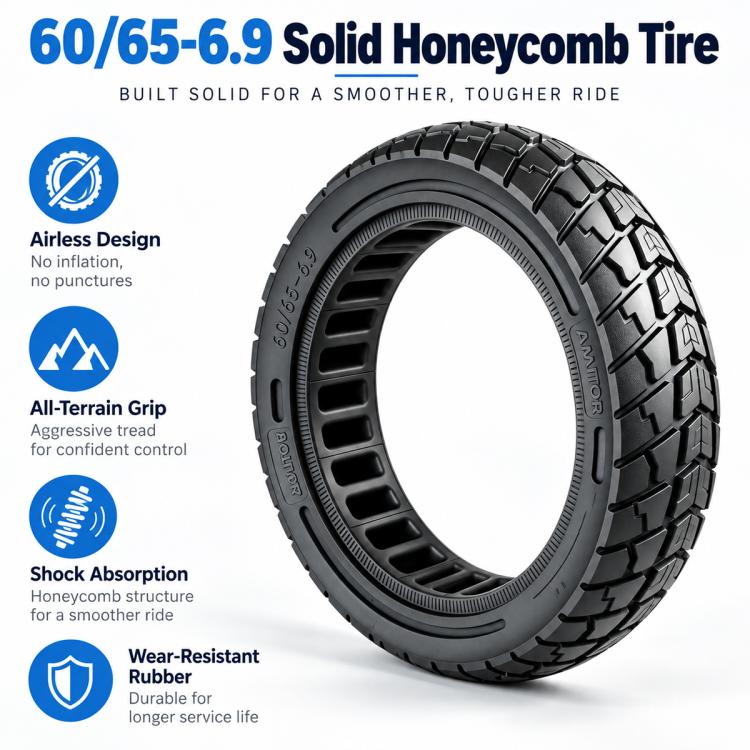 AIMITE Electric Scooter 45mm Slot Honeycomb Solid Tire, Size: 60 / 65-6.9 inch, For Ninebot MAX G2 (Black)