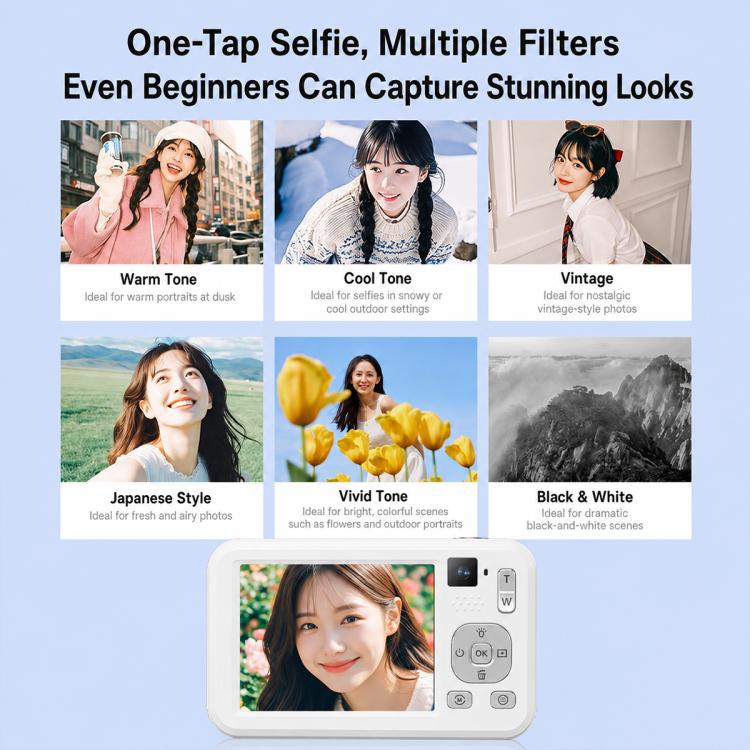DC302 2.8 inch Screen Retro Digital HD Camera, White without Memory Card, White + 16GB, White + 32GB, White + 64GB, Black + 32GB, Black + 64GB