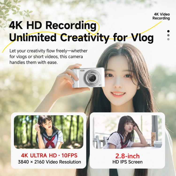 DC302 2.8 inch Screen Retro Digital HD Camera, White without Memory Card, White + 16GB, White + 32GB, White + 64GB, Black + 32GB, Black + 64GB