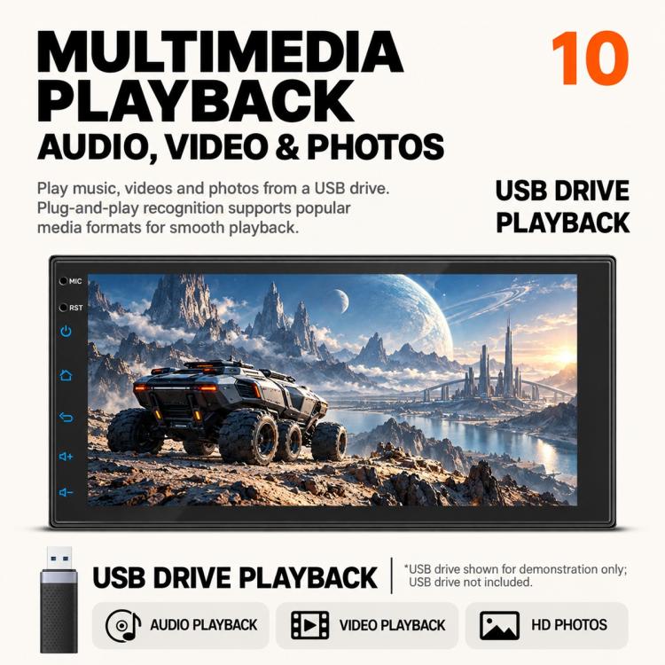 7 inch IPS Double-DIN Car MP5 Player Wireless CarPlay/Android Auto Bluetooth HD Display