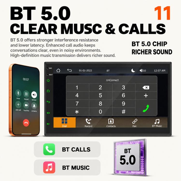 7 inch IPS Double-DIN Car MP5 Player Wireless CarPlay/Android Auto Bluetooth HD Display