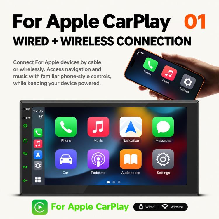 7 inch IPS Double-DIN Car MP5 Player Wireless CarPlay/Android Auto Bluetooth HD Display