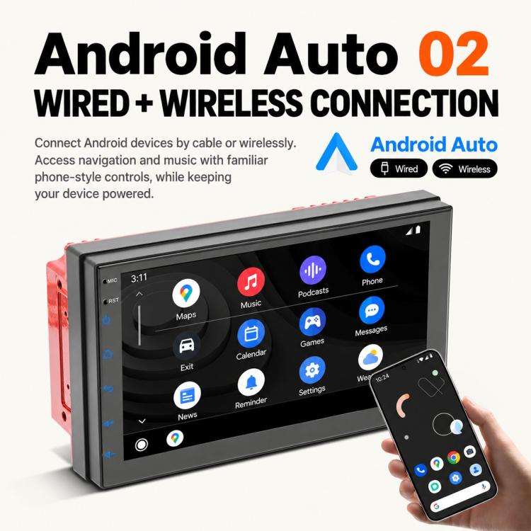7 inch IPS Double-DIN Car MP5 Player Wireless CarPlay/Android Auto Bluetooth HD Display