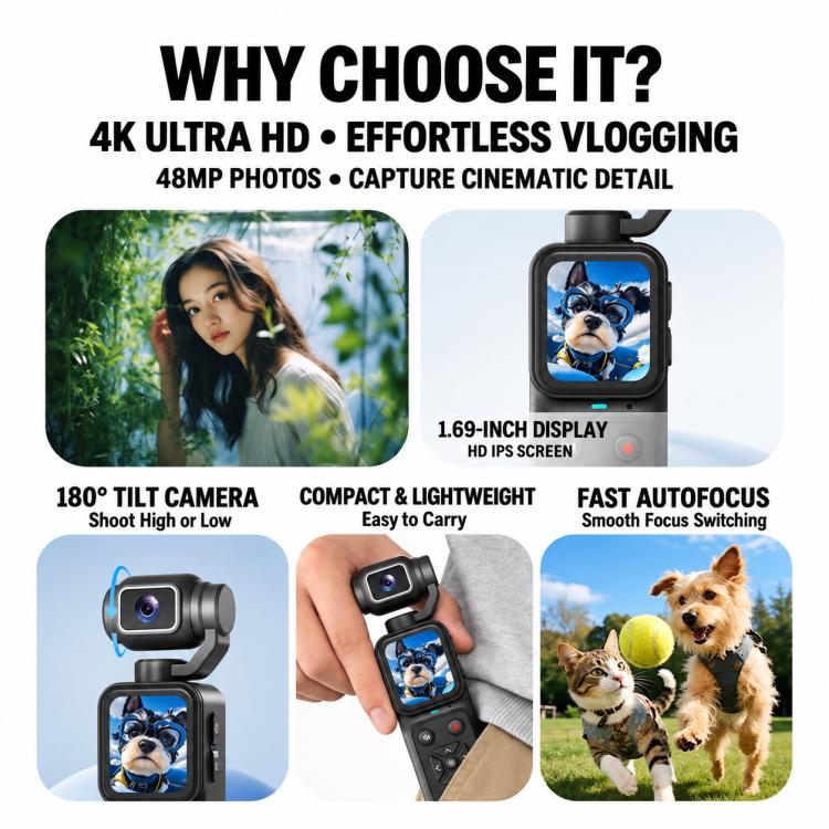 HJD09 1.69-inch HD Handheld Gimbal Pocket Camera Outdoor Sports Recorder