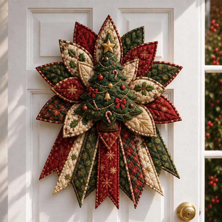 Festive Quilted Christmas Door Hanging DIY Sewing Kit, Christmas Tree, Poinsettia, Snowman, Red Sparrow, Reindeer, Angel
