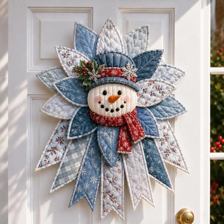 Festive Quilted Christmas Door Hanging DIY Sewing Kit, Christmas Tree, Poinsettia, Snowman, Red Sparrow, Reindeer, Angel