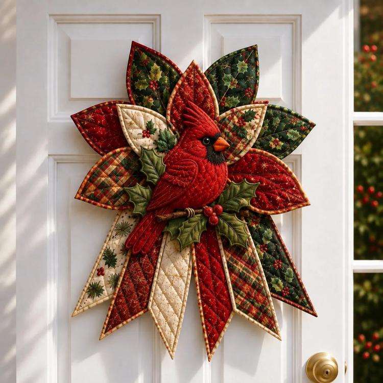 Festive Quilted Christmas Door Hanging DIY Sewing Kit, Christmas Tree, Poinsettia, Snowman, Red Sparrow, Reindeer, Angel