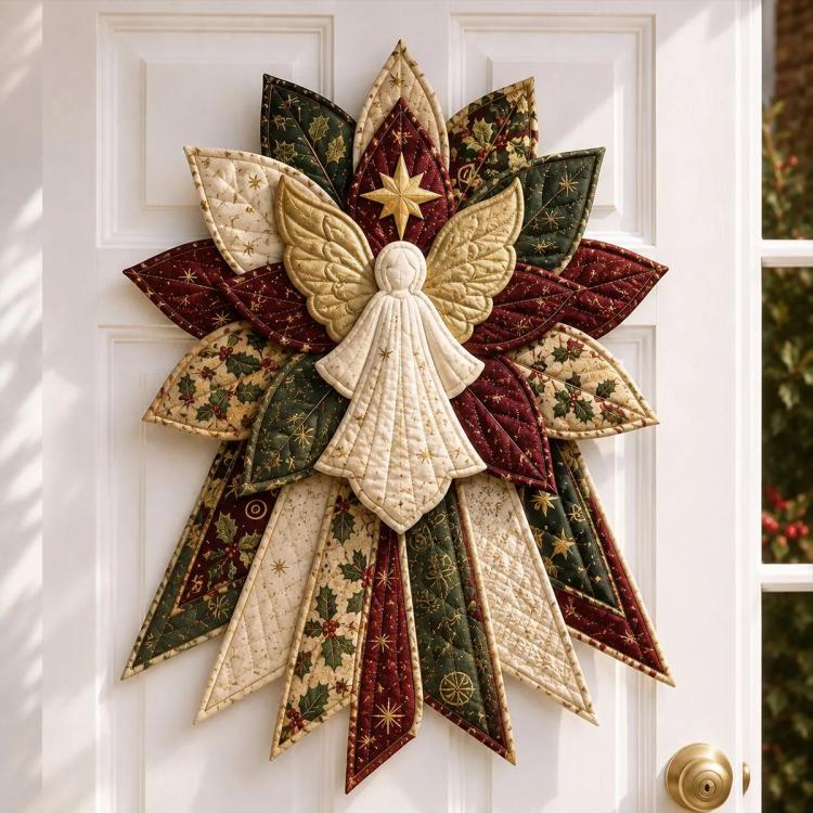 Festive Quilted Christmas Door Hanging DIY Sewing Kit, Christmas Tree, Poinsettia, Snowman, Red Sparrow, Reindeer, Angel